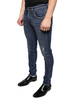 Dark Blue Washed Cotton Skinny Denim Jeans