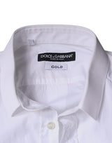 White Cotton Dress GOLD Formal Collared Shirt