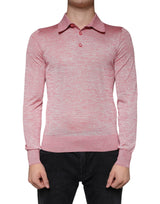 Pink Polyester Long Sleeve Men Polo T-shirt