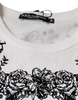 White DG Crown Floral Crew Neck Cotton T-shirt