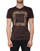 Brown New Year 2015 Cotton Crew Neck T-shirt