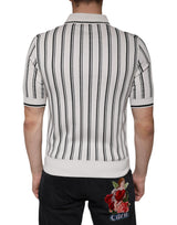 White Black Stripe Polo Short Sleeve T-shirt