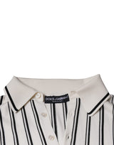 White Black Stripe Polo Short Sleeve T-shirt