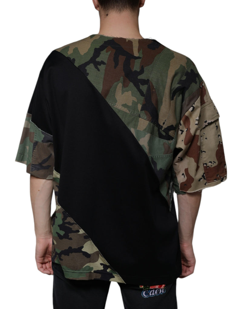 Multicolor Camouflage Cotton Round Neck T-shirt