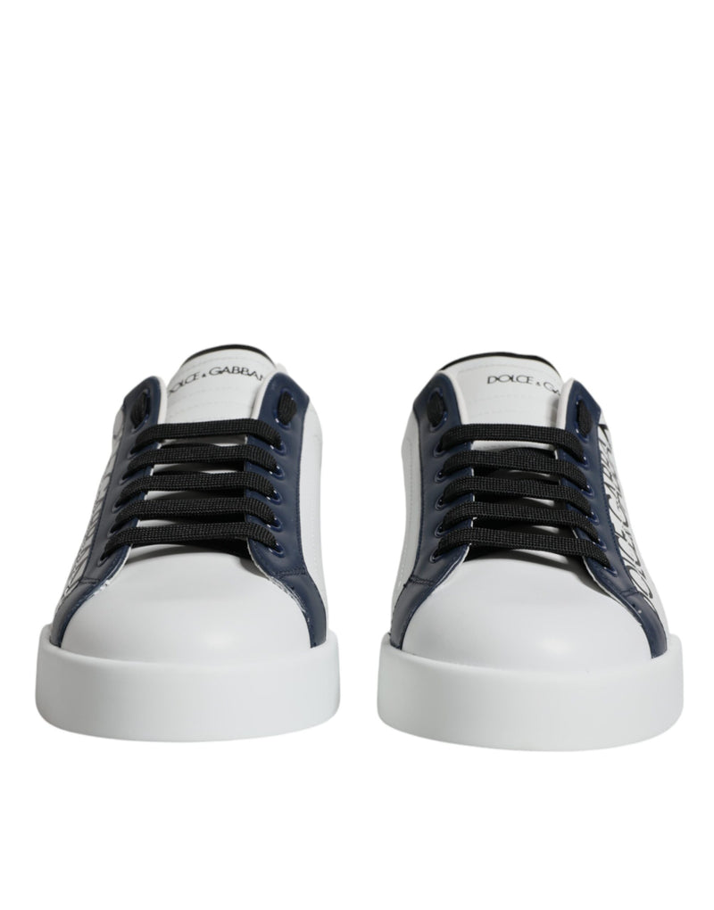 White Blue Leather Crown Milano Sneakers Shoes