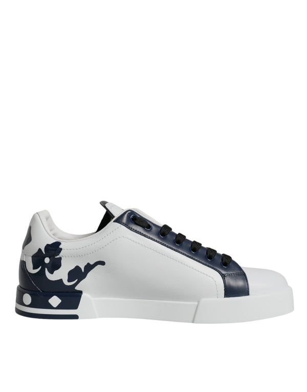 White Blue Leather Crown Milano Sneakers Shoes