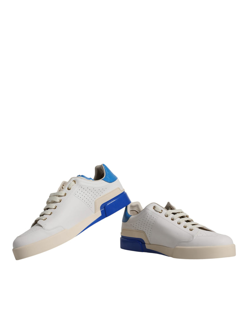 White Blue Perforated Low Top Sneakers Shoes