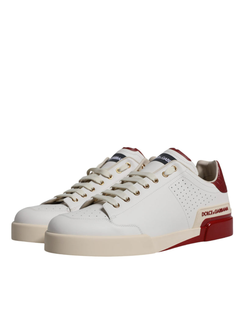 White Red Perforated Low Top Sneakers Shoes