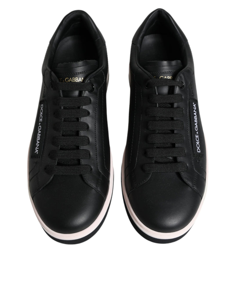 Black Leather Low Top Men Sneakers Shoes