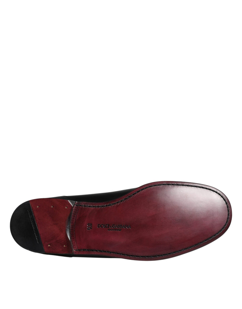 Black Leather Logo Slip On Loafers Shoes