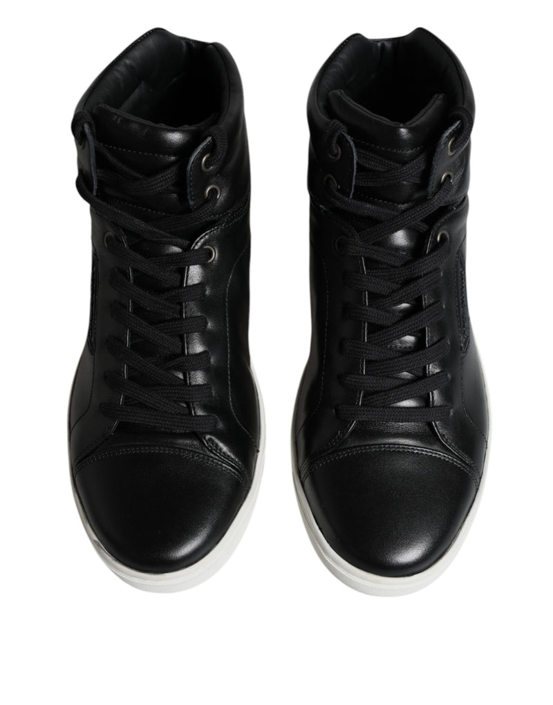 Black Leather High Top Men Sneakers Shoes