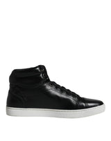 Black Leather High Top Men Sneakers Shoes