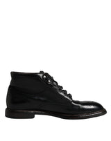 Black Leather Men Short Boots Lace Up Shoes