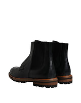 Black Leather Chelsea Mid Calf Men Boots Shoes