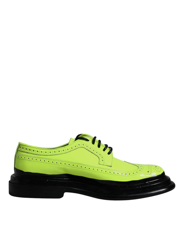 Neon Green Leather Lace Up Derby Dress Shoes