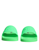 Green Leather Slides Sandals Beachwear Shoes