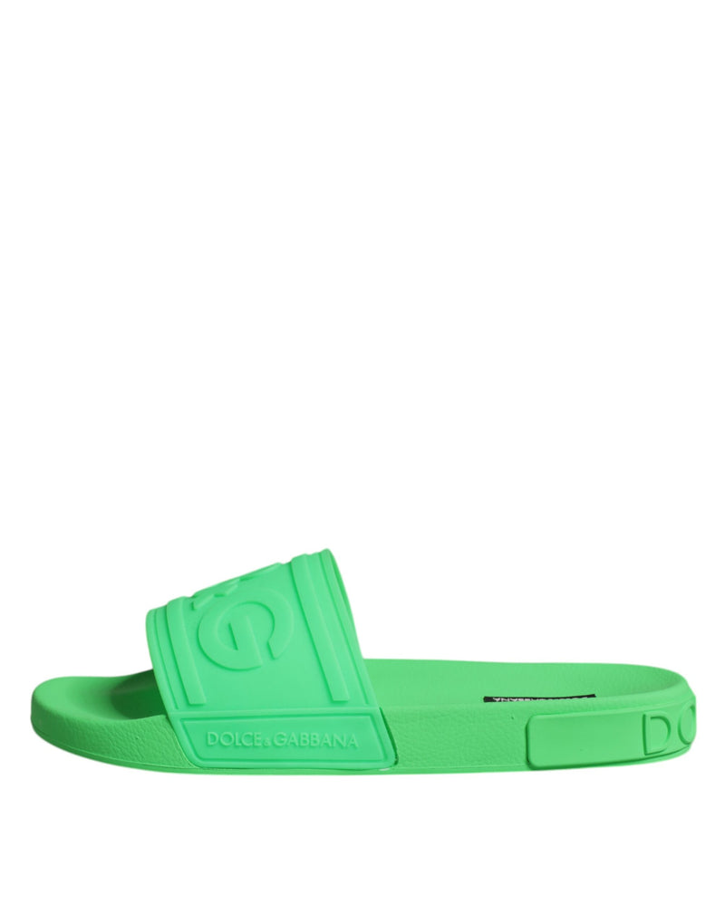 Green Leather Slides Sandals Beachwear Shoes