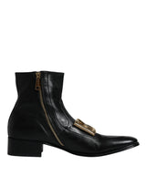 Black Nappa Leather Logo Ankle Boots Shoes