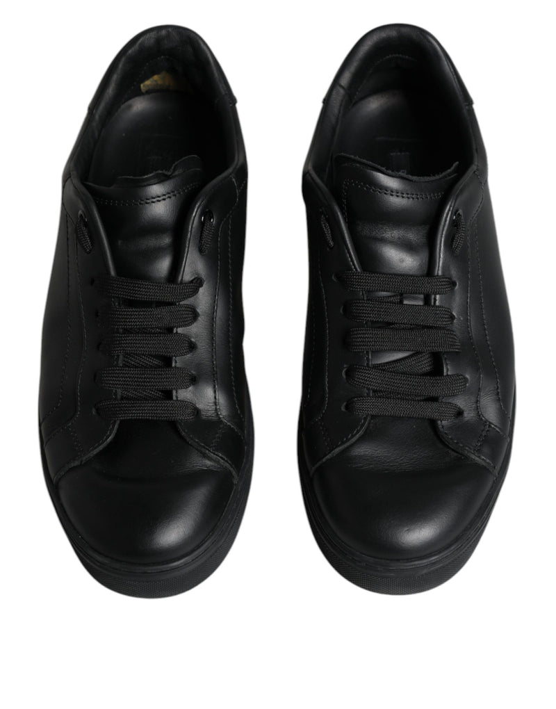 Black Leather Low Top Sneakers Shoes