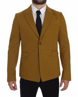 Elegant Yellow Cotton Blend Casual Blazer