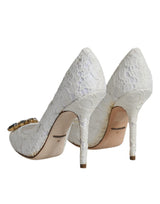 White Taormina Lace Crystal Heel Pumps Shoes