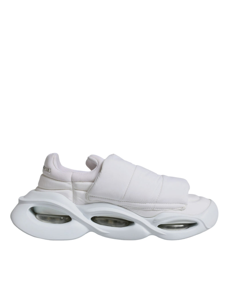 White Padded Fabric Low Top Sneakers Shoes