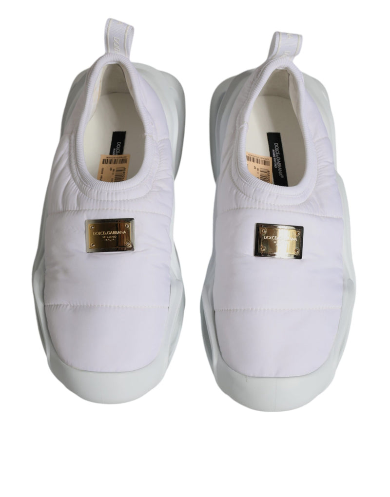 White Padded Fabric Low Top Sneakers Shoes