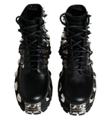 Black Leather Studded Trekking Boots Shoes