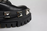 Black Leather Studded Trekking Boots Shoes