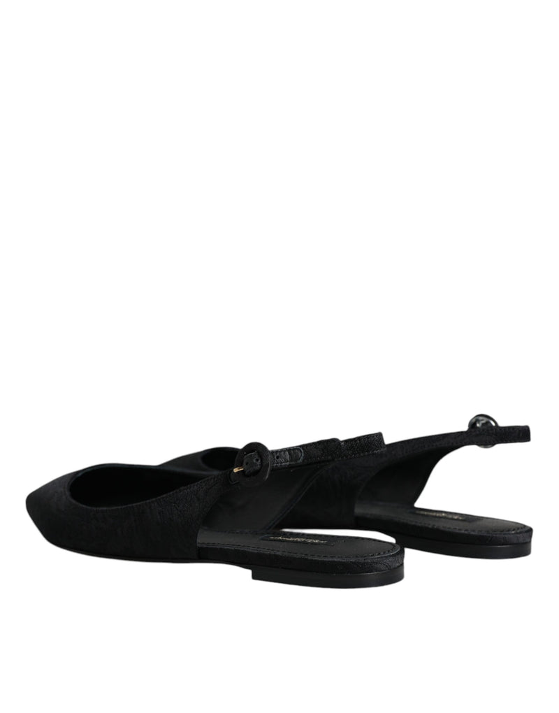 Black Brocade Flats Sandals Slingback Shoes