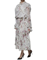 White Floral Ruffles Lace Long Sleeves Maxi Dress