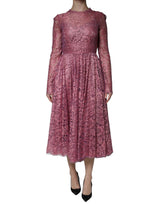 Fuchsia Floral Lace Long Sleeve Maxi Dress