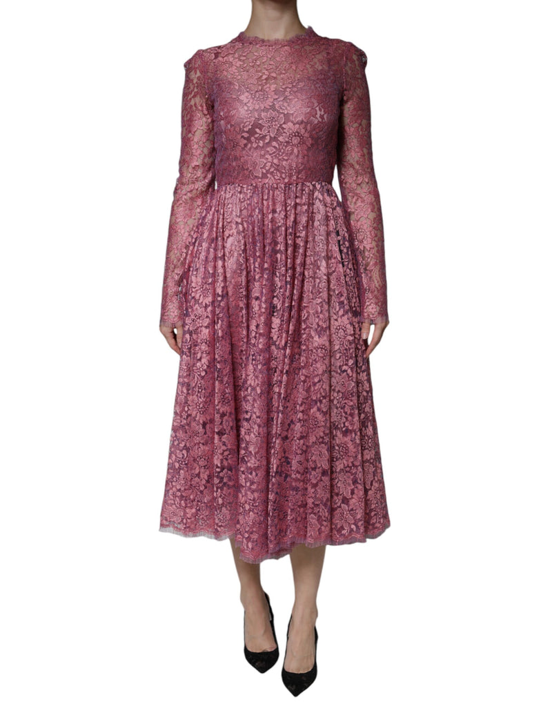 Fuchsia Floral Lace Long Sleeve Maxi Dress