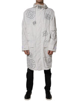 White Hooded Parka Polyester Trench Coat Jacket