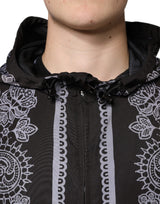 Black Bandana Hooded Full Zip Bomber Jacket