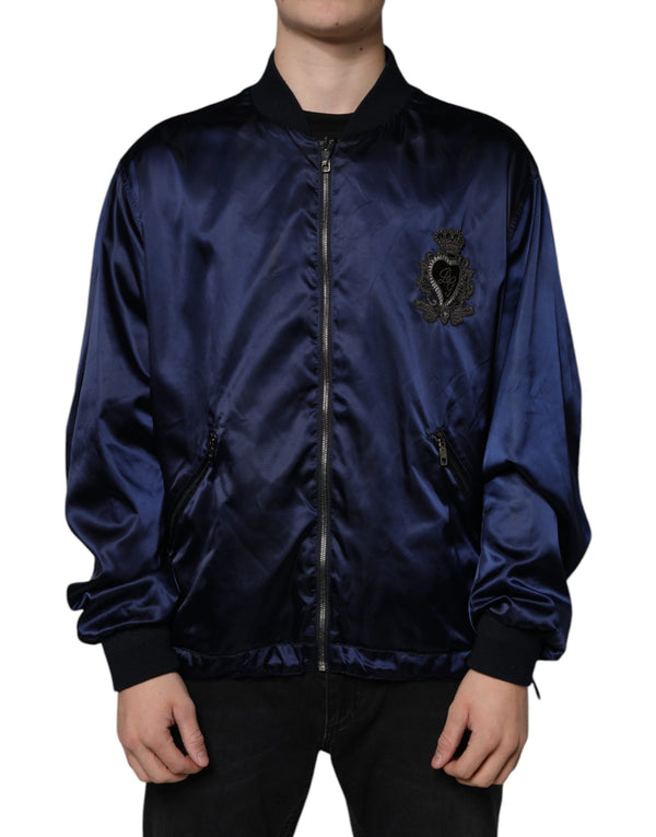 Blue Crown Heart Full Zip Men Bomber Jacket