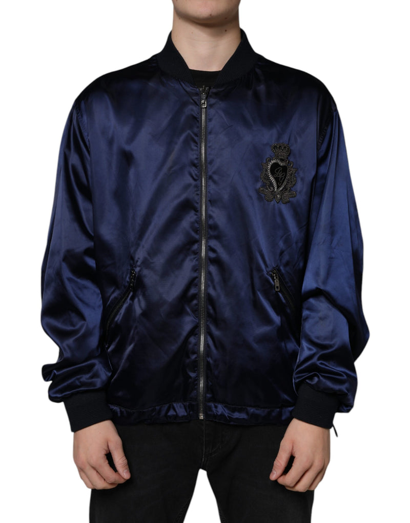 Blue Crown Heart Full Zip Men Bomber Jacket