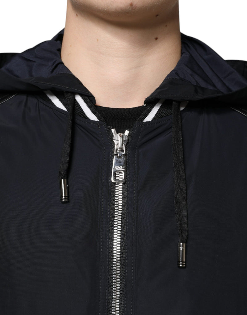 Black Hooded Full Zip Men Bomber Jacket