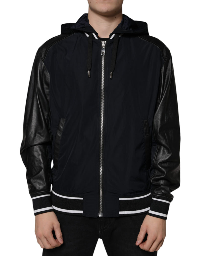 Black Hooded Full Zip Men Bomber Jacket