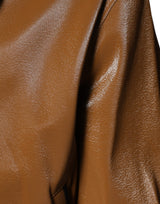 Brown Leather Full Zip Men Bomber Jacket