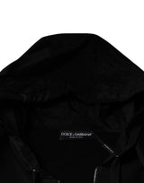 Black Viscose Full Zip Hooded Bomber Jacket