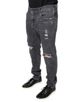 Dark Gray Tattered Cotton Skinny Denim Jeans