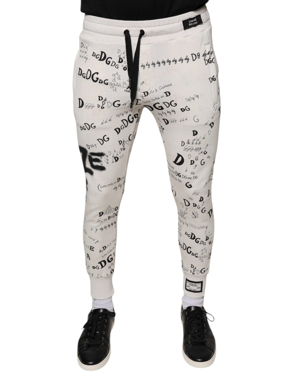 White Printed Cotton Jogger Sweatpants Pants