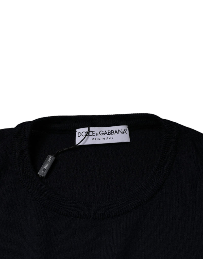 Black Wool Crew Neck Men Pullover Sweater