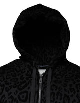 Black Leopard Cotton Hooded Full Zip Sweater