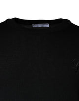 Black Wool Knit Crew Neck Pullover Sweater