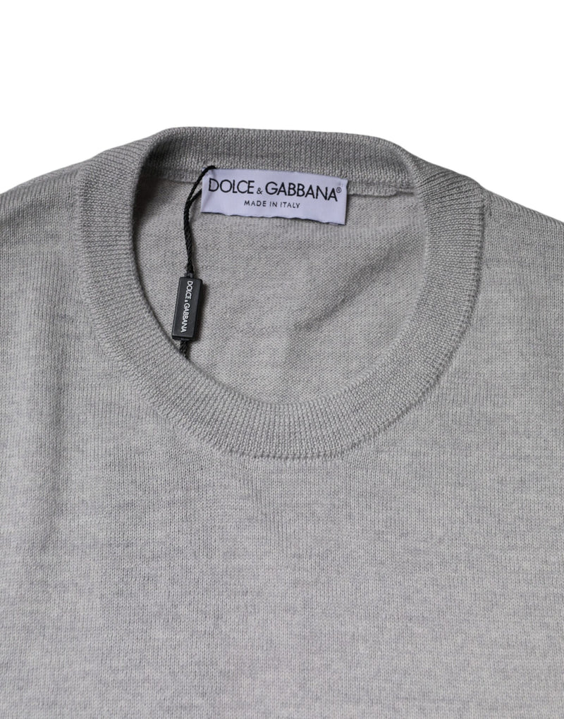 Light Gray Wool Crew Neck Pullover Sweater