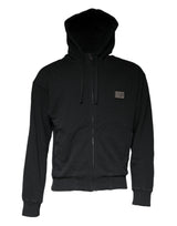 Black Logo Plaque Hooded Full Zip Sweater