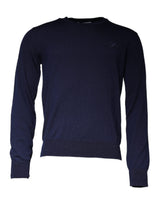 Dark Blue Wool Crew Neck Pullover Sweater