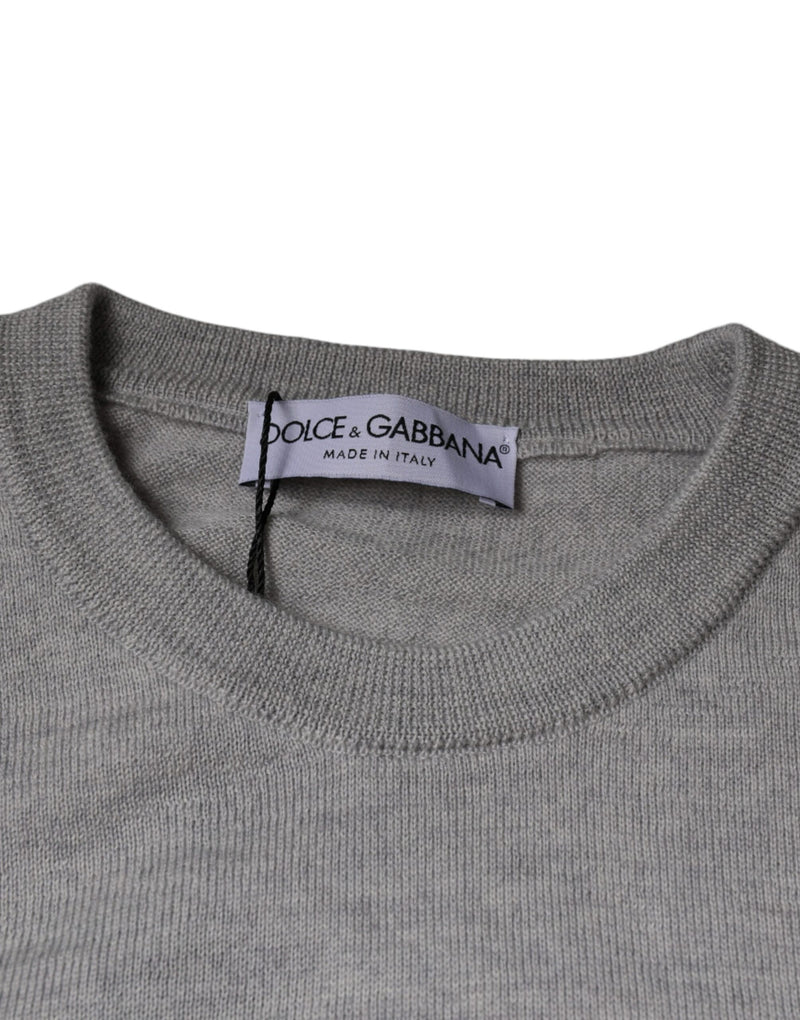 Light Gray Wool Crew Neck Pullover Sweater